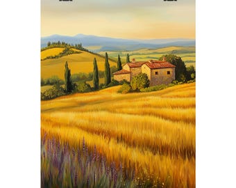 Art Print Toscaanse boerderij: gouden velden en lavendel, Italiaans landschap