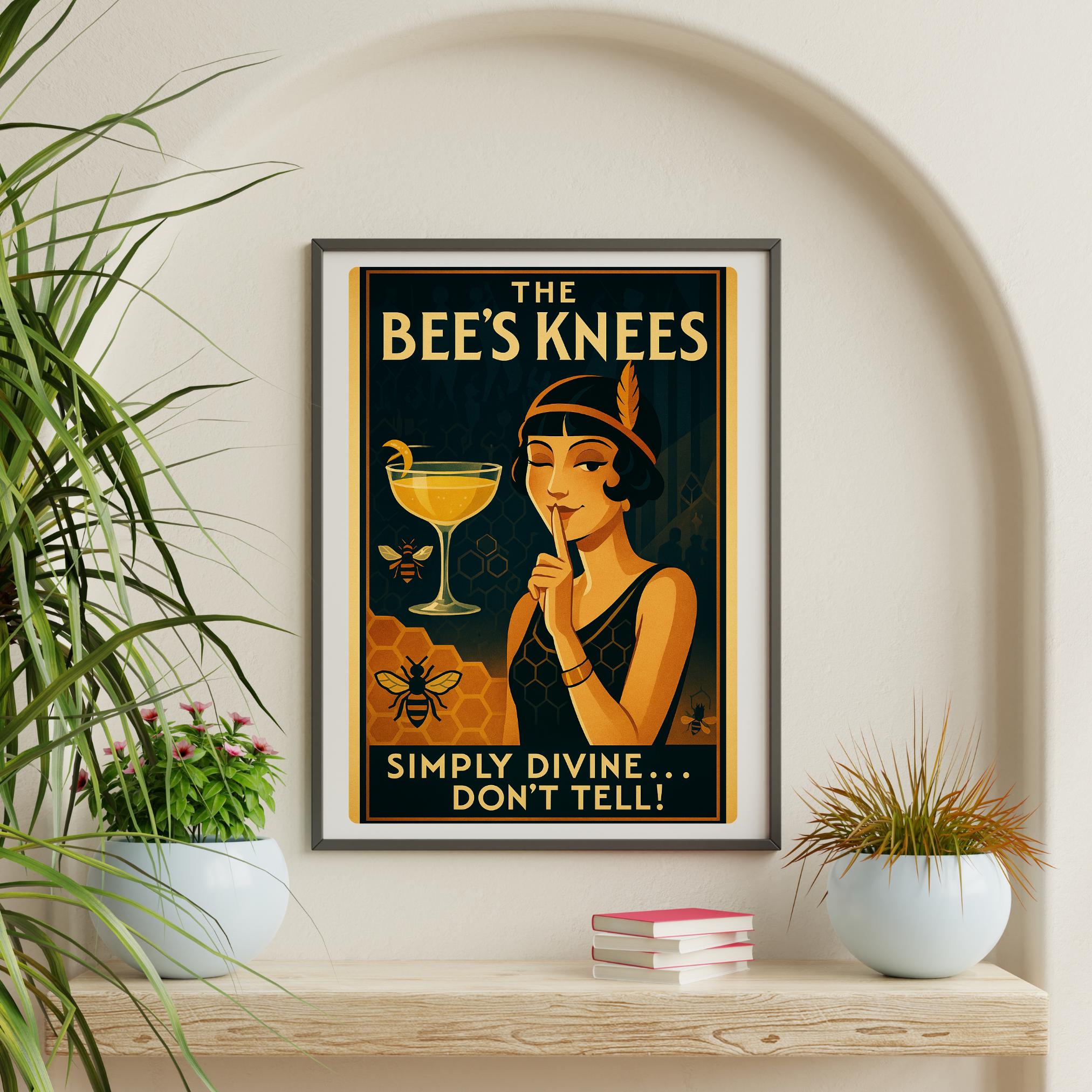 Bee's Knees Vintage Art Deco Print: 1920s Flapper Gin Cocktail Bar