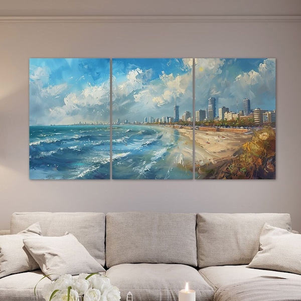 Israel Digital Oil Painting for Sale, Tel Aviv Art, Tel Aviv Painting, Digital Painting Printed on Canvas Ready to Hang