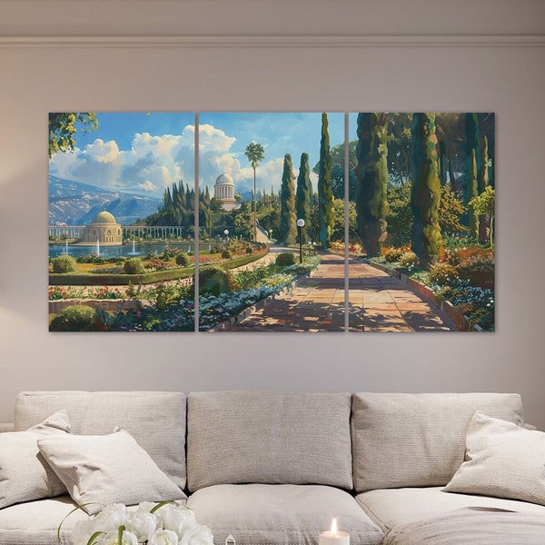 Israel Digital Oil Painting for Sale, The Bahai Gardens Painting, Digital Painting Printed on Canvas Ready to Hang