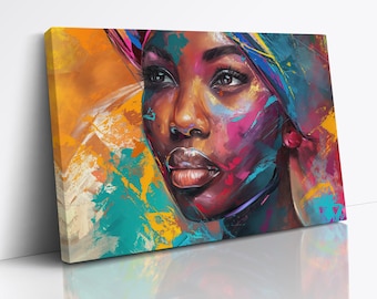 Abstract African Woman Art: Colorful Portrait Canvas Wall Art