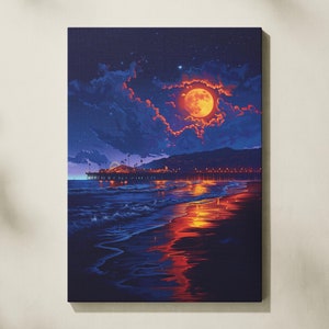 Colorful Beach Sunset Oil Painting, Framed Canvas Print, Ready To Hang, Uplifting Beach House Decor, modern wall art.