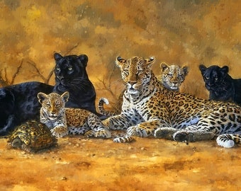 Safari animals art, Africa, Savanna, Orange Leopard wall art, Black Pantera Wall Art, American Print Art, Modern, Gift For Her, Gift for Him