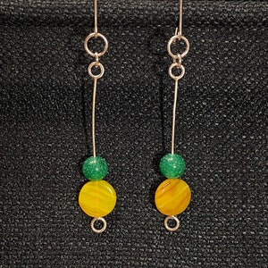Sterling Silver Earrings With Yellow and Green Beads
