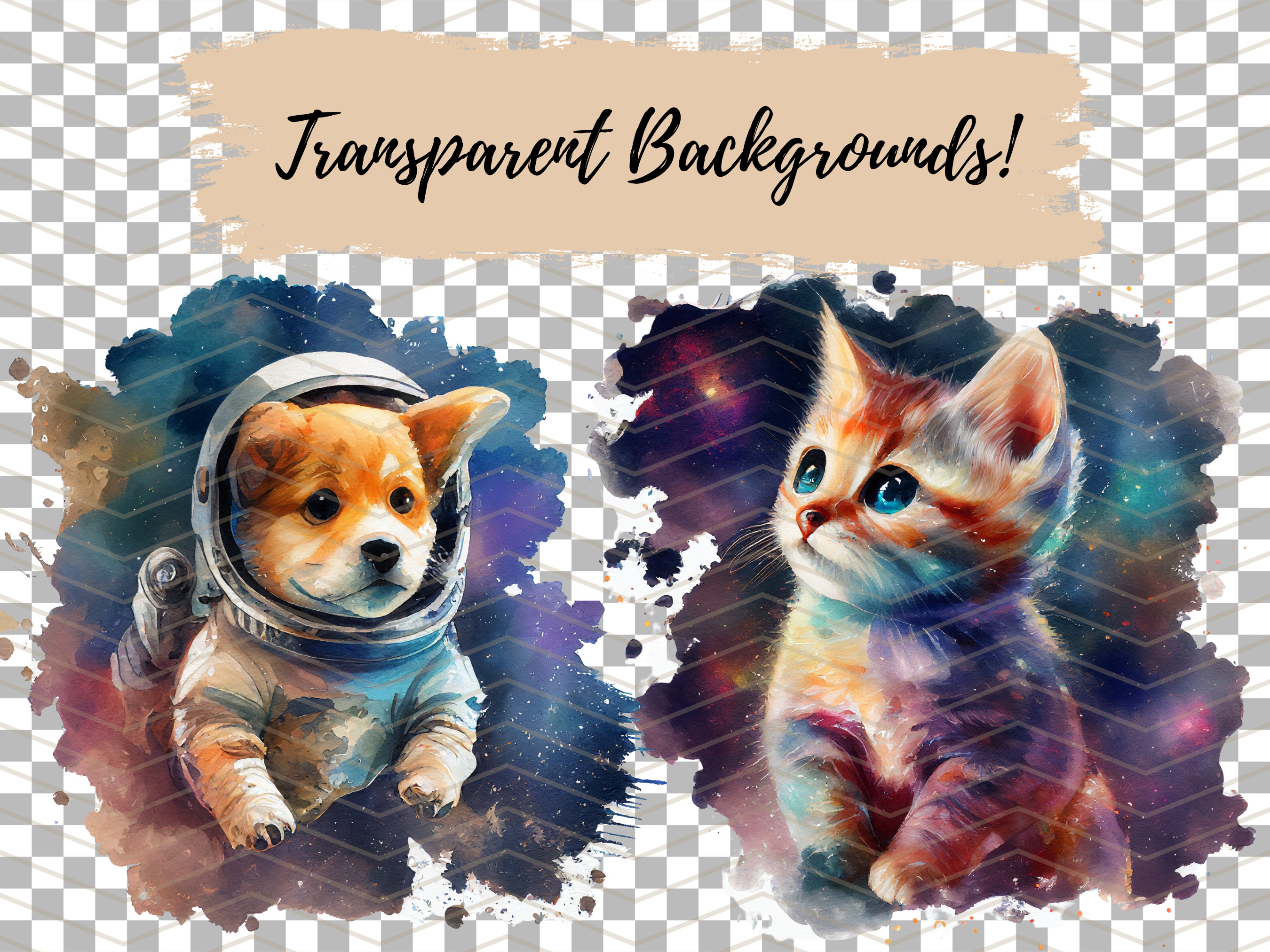 Space Animals Watercolor Clipart - Outer Space Clip Art - PNG Instant ...