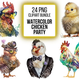 Aquarela Clipart Frango PNG Pacote Clip Art Fazenda Frango Gráficos para Scrapbooking Frango Engraçado Uso Comercial Download Instantâneo