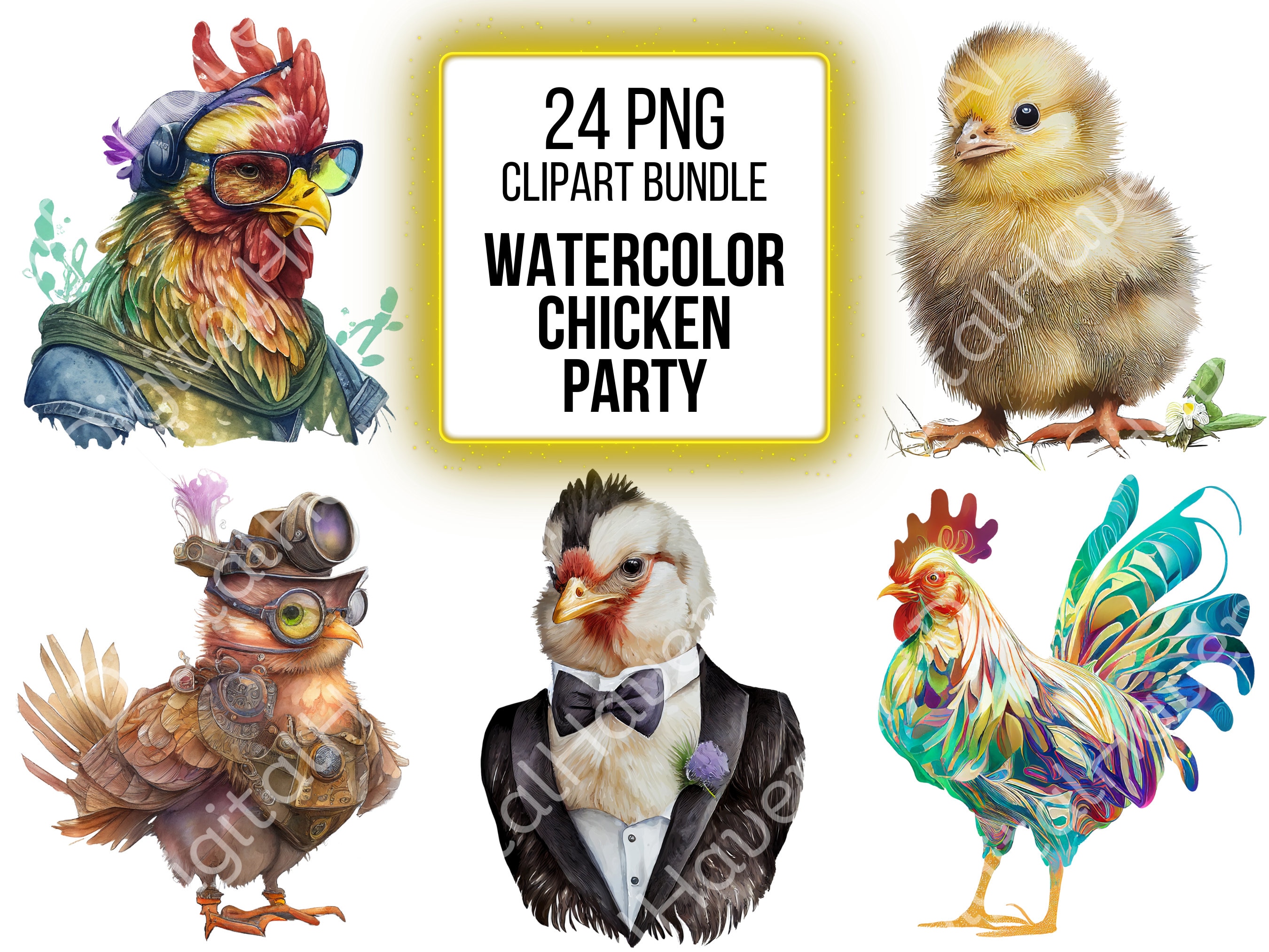 Watercolor Clipart Chicken PNG Bundle Clip Art Farm Chicken Graphics ...