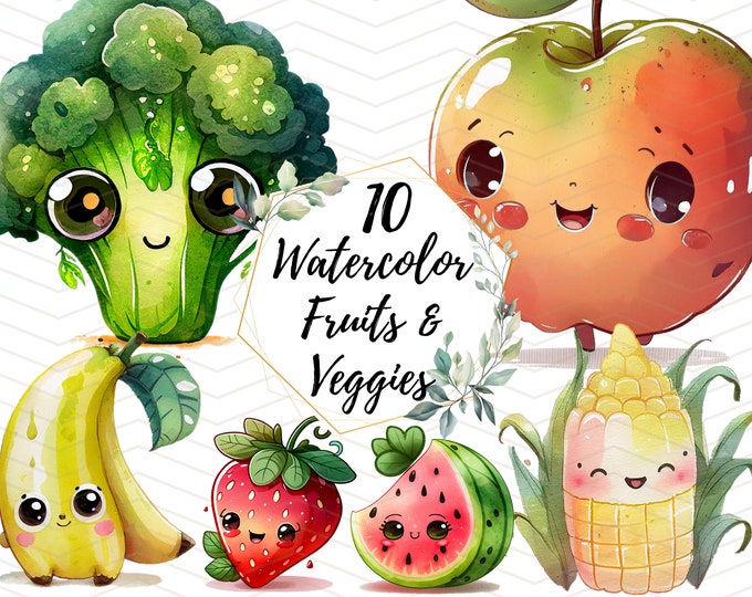 40 Kawaii Fruit Watercolor Clipart Sublimation Bundle PNG Commercial ...
