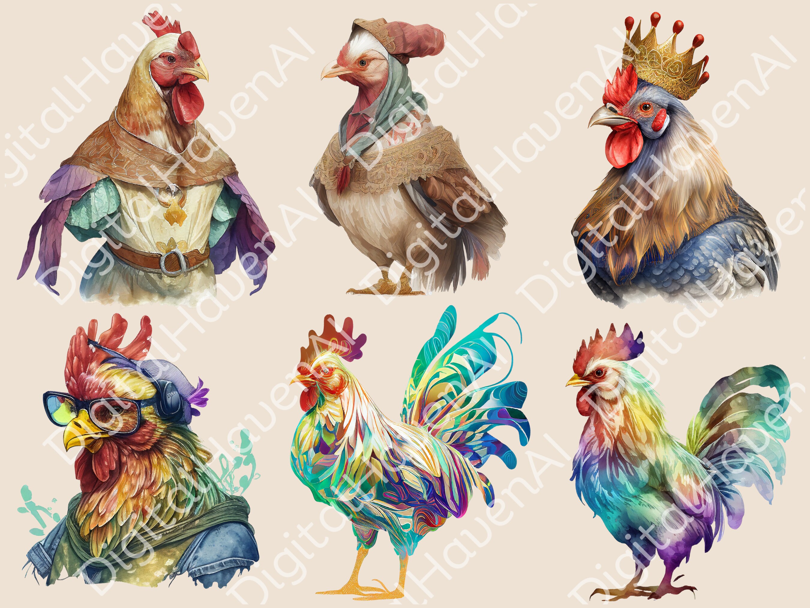 Watercolor Clipart Chicken PNG Bundle Clip Art Farm Chicken Graphics ...