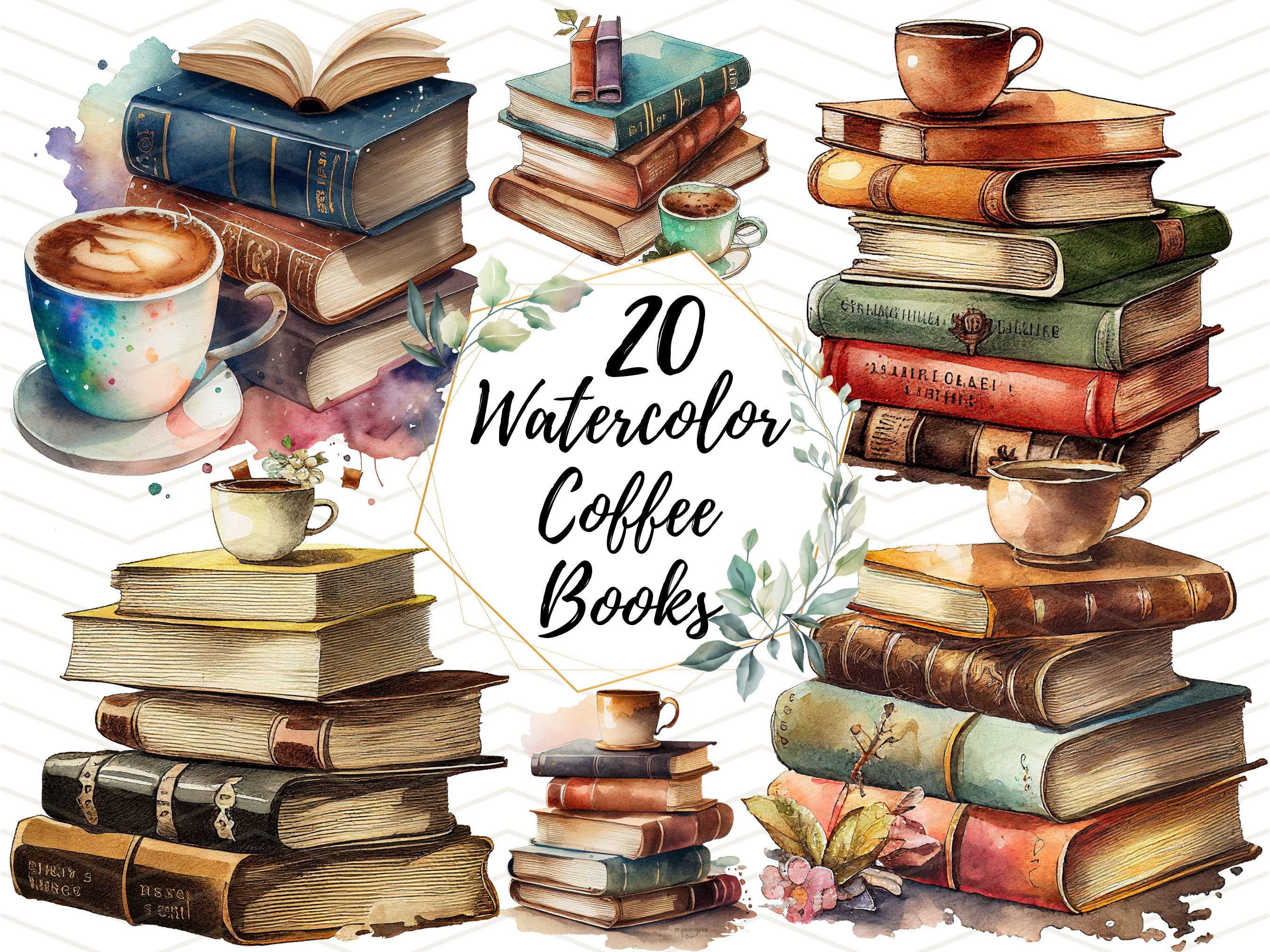 Coffee Books Clipart Watercolor Clip Art Vintage Books - Etsy