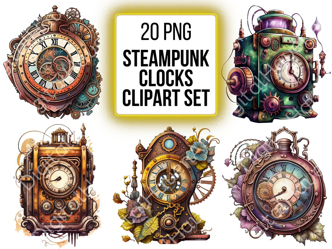 Clipart Steampunk Clocks PNG Watercolor Clip Art Steam Punk Graphic