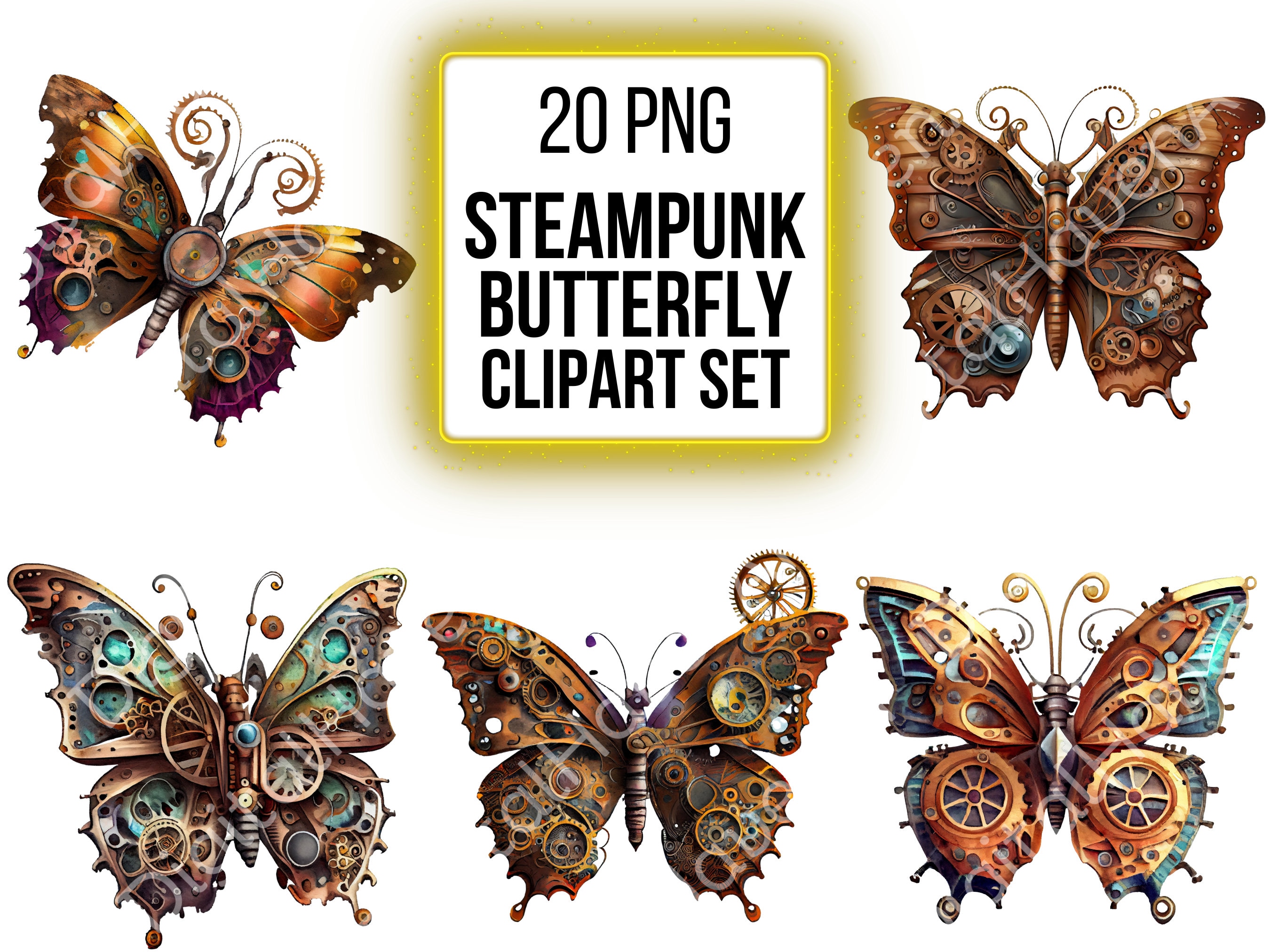 Steampunk Clipart Butterfly PNG Watercolor Clip Art Steam Punk Nature for  Scrapbooking PNG Bundle for Commercial Use Instant Download - Etsy Israel, image size:2700x2025