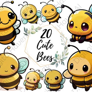 Bee PNG - Spring Clipart - Bees Clipart - Honey Bee PNG - Kawaii Bees - Kawaii Honey Bee - 20 PNG Bundle for Commercial Use Instant Download