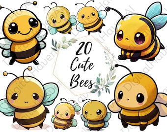 Bee PNG - Spring Clipart - Bees Clipart - Honey Bee PNG - Kawaii Bees - Kawaii Honey Bee - 20 PNG Bundle for Commercial Use Instant Download