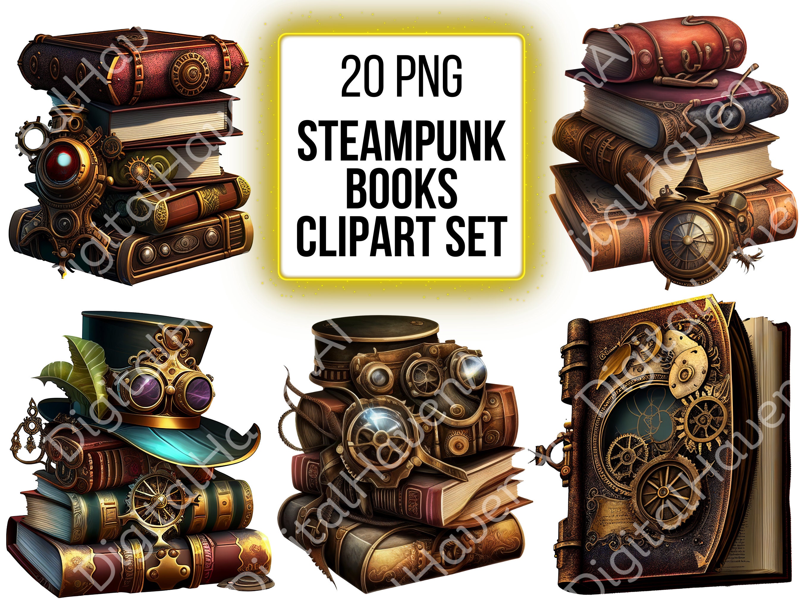 Clipart Books Steampunk PNG Clip Art Bundle Book PNG Digital Steampunk 