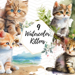 Cute Kitten Watercolor Clipart - Adorable Cat Clip Art - PNG for Commercial Use