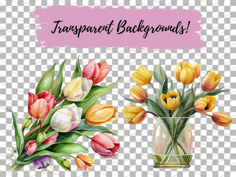 Clipart Tulip Floral PNG Watercolor Clip Art Bundle Flower Bouquet ...