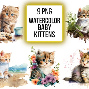 Clipart Niedliche Katze PNG Kätzchen Aquarell Clip Art Tier Entzückende Haustiere PNG Bundle für kommerzielle Nutzung Sofortiger Download Baby Kätzchen Grafik