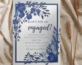 Delft Blue Wedding Invitation Template Digital Wedding Invitation Template Minimalistic Blue Floral Wedding Invitation Template Canva