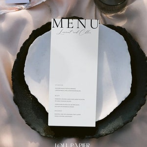 Elegante Hochzeits-Menü-Vorlage | Minimalistisches Hochzeitsmonogramm | Bearbeitbares druckbares Menü | Modern & Chic Menükarte für Hochzeiten | Französischer Stil