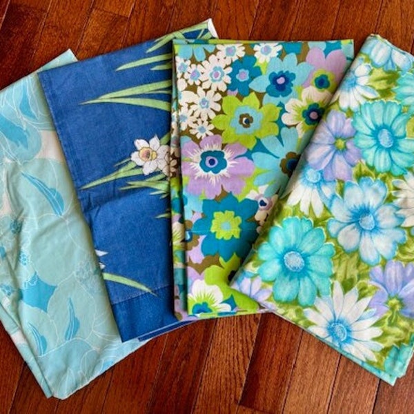 Vintage Pillowcases, Blue Florals, Vintage Linens