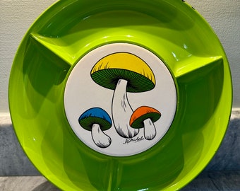 Vintage Mushroom Divided Platter 1970s