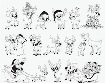 Reindeer Outline Clipart Bundle | Holiday Deer SVG for Plotter, Cricut & Silhouette