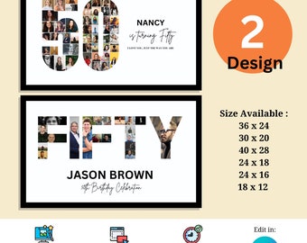 Custom 50th Birthday Photo Collage Frame - Personalized Memories Gift