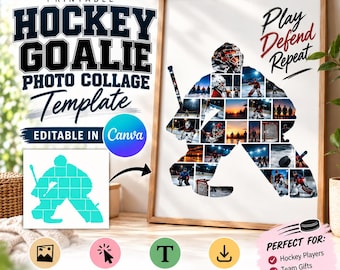 Hockey Goalie Collage Template | Canva Collage Template for Hockey Player Gift