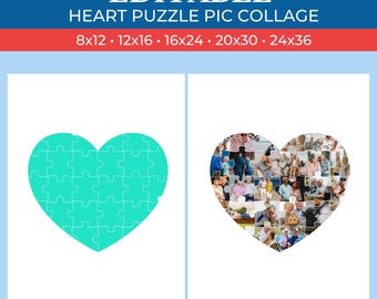 Custom Heart Puzzle Picture Collage - Personalized Photo Collage | Canva Collage | Canva Template | Drag and Drop Photos in Canva