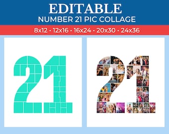 21 Number Collage Frame | 21st Collage Frame Canva Editable | 21st Birthday Collage | 21st Anniversary Collage Frame