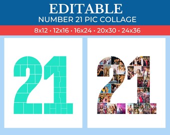 21 Ramka kolażu liczb | 21. ramka kolażu Canva edytowalna | 21. kolaż urodzinowy | 21. ramka kolażu rocznicowego