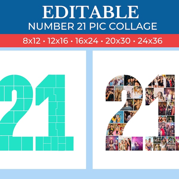 21 Number Collage Frame | 21st Collage Frame Canva Editable | 21st Birthday Collage | 21st Anniversary Collage Frame