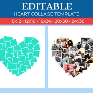 Picture Collage Heart Photo Template | GridArt Canva | Image Collage | Pic Stitch | Heart Photo Collage Template