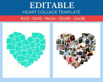 Picture Collage Heart Photo Template | GridArt Canva | Image Collage | Pic Stitch | Heart Photo Collage Template