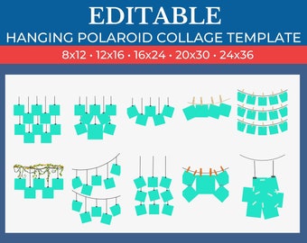 PRINTABLE  Hanging Polaroid Picture Template | GridArt Canva | Image Collage | Pic Stitch | Hanging Polaroid Collage Template