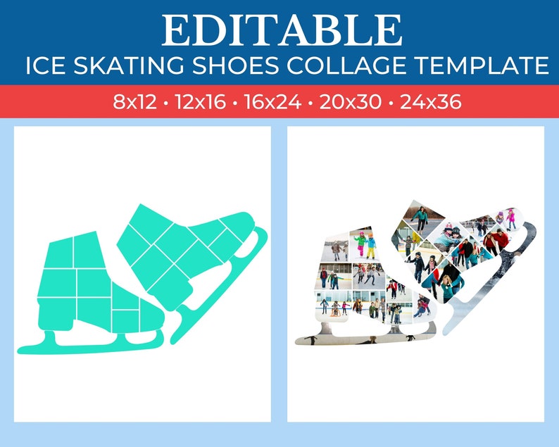 Collage gift template in the shape of a Ice Skating Shoes grid art