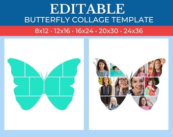 Modèle de collage cadeau papillon à imprimer | Collage modifiable pour les amateurs de papillons | Collage personnalisé de papillons sur toile