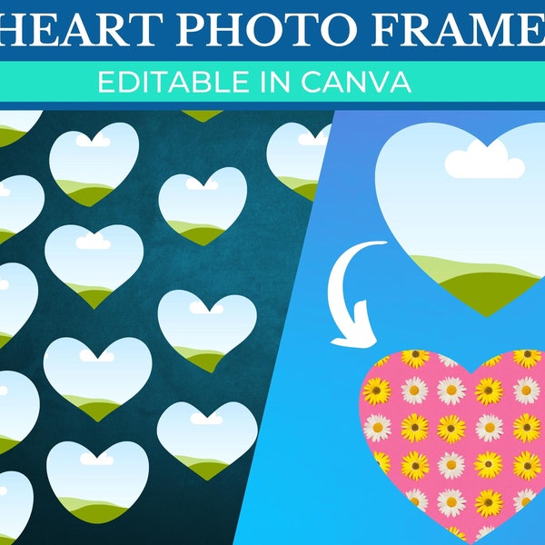 PRINTABLE Heart Photo Frames Canva | Heart Shape Frames Canva | Scrapbook Heart Frames | Create your own Heart Canva Frames