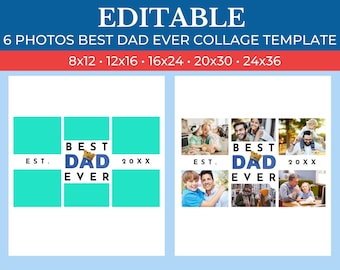 DRUCKBARE Bild Collage Best Dad Ever Foto Vorlage | GridArt Leinwand | Bildcollage | Bildstich | Best Dad Ever Foto Collage Vorlage