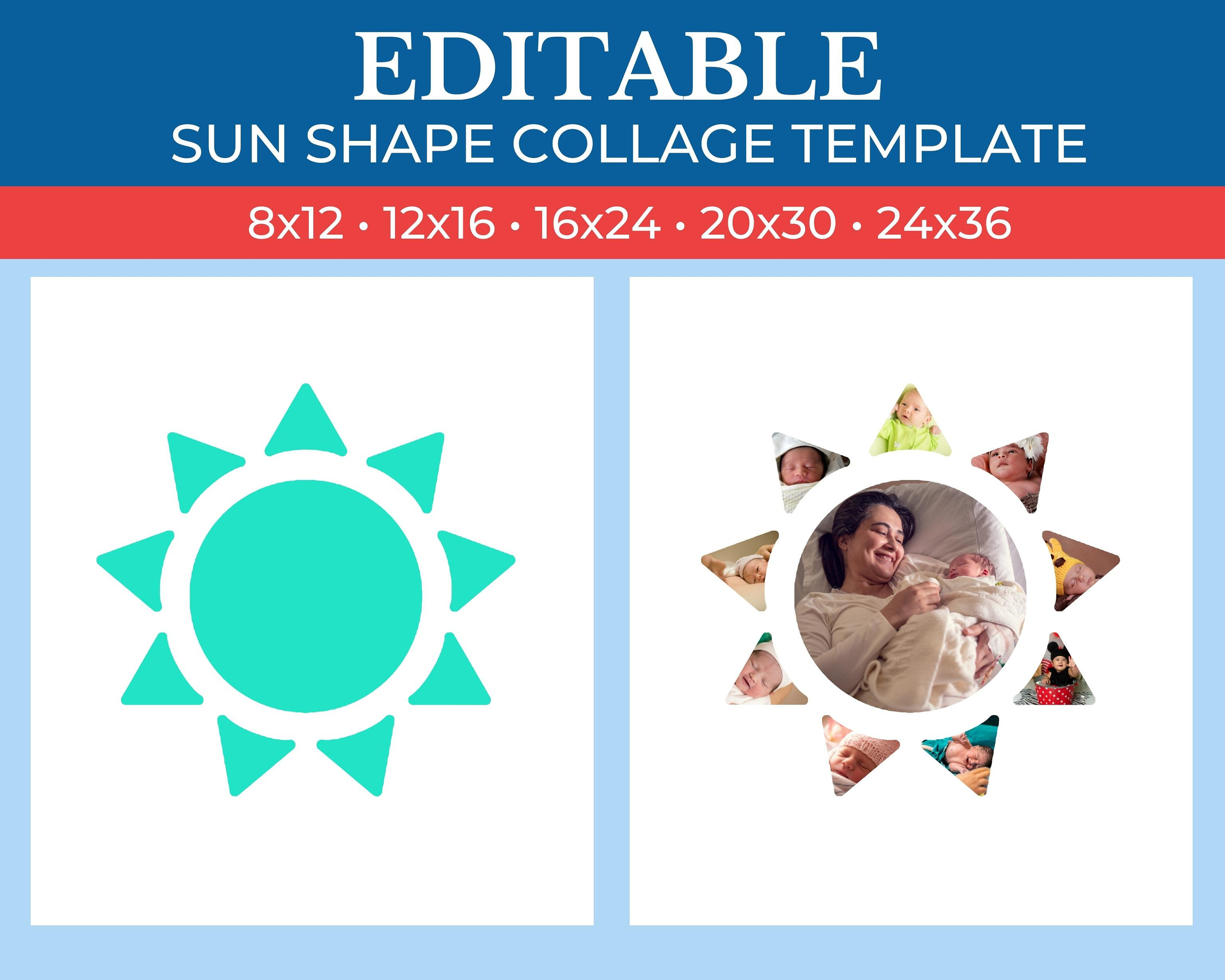 Picture Collage Sun Template | GridArt Canva | Image Collage | Pic Stitch | Sun Collage Template