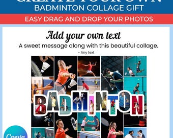 Badminton Gift Collage Template | Editable Collage for Badminton Fans Gifts | Collage for Badminton Team | Canva Custom Badminton Collage