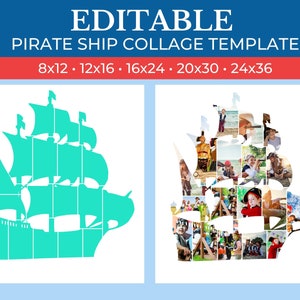 PRINTABLE Pirate Ship Gift Collage Template | Editable Collage for Pirate Ship Fans Gifts | Canva Custom Pirate Ship Collage