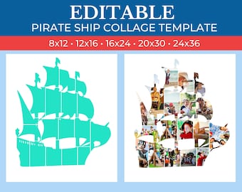 PRINTABLE Pirate Ship Gift Collage Template | Editable Collage for Pirate Ship Fans Gifts | Canva Custom Pirate Ship Collage