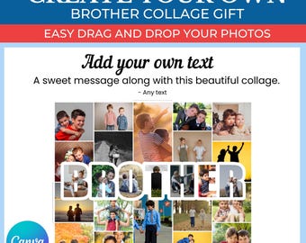 de Collage cadeau frère | Collage modifiable pour les cadeaux des fans de Brother | Collage pour l'équipe Brother | Collage Brother personnalisé sur toile