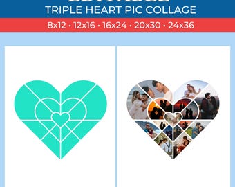 Custom Triple Heart Picture Collage - Personalized Photo Collage | Canva Collage | Canva Template | Drag and Drop Photos in Canva