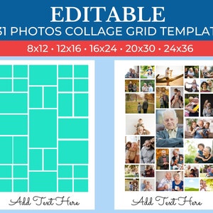 PRINTABLE 31 Photos Collage Template Canva | Photo Collage Good for 31 Photos | 31 Photos Template Collage Editable Drag and Drop