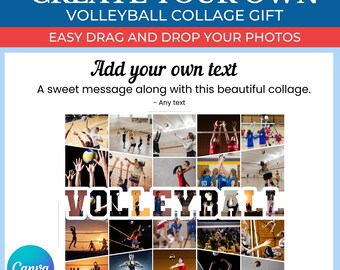 Sjabloon volleybal cadeaucollage | Bewerkbare collage voor volleybalfans Cadeaus | Collage voor volleybalteam | Aangepaste canvas volleybalcollage