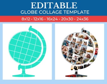 Picture Collage Globe Template | GridArt Canva | Image Collage | Pic Stitch | Globe Collage Template