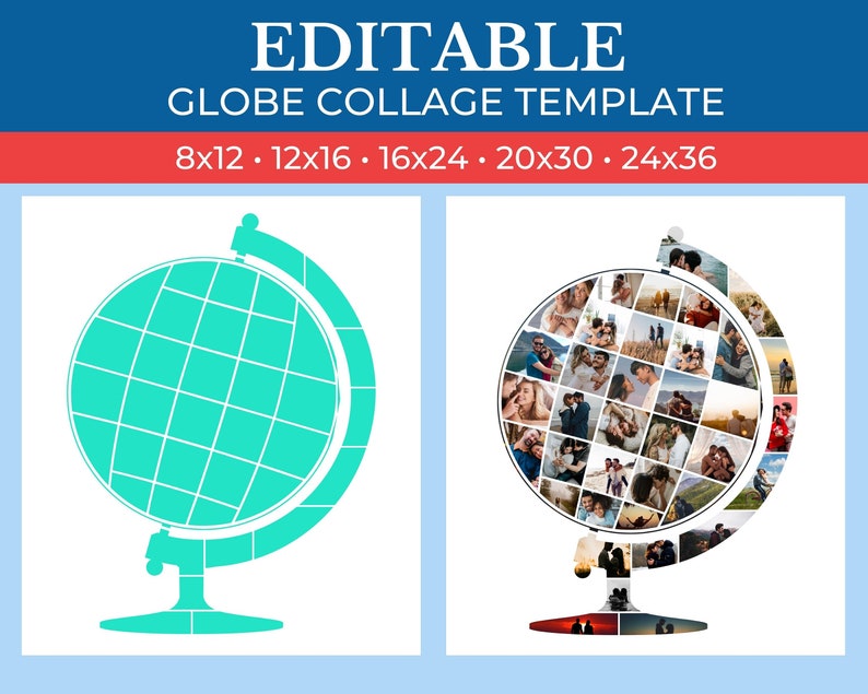 Collage gift template in the shape of a Globe grid art